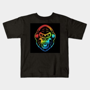 angry-gorilla-headphone-colorful-illustration Kids T-Shirt